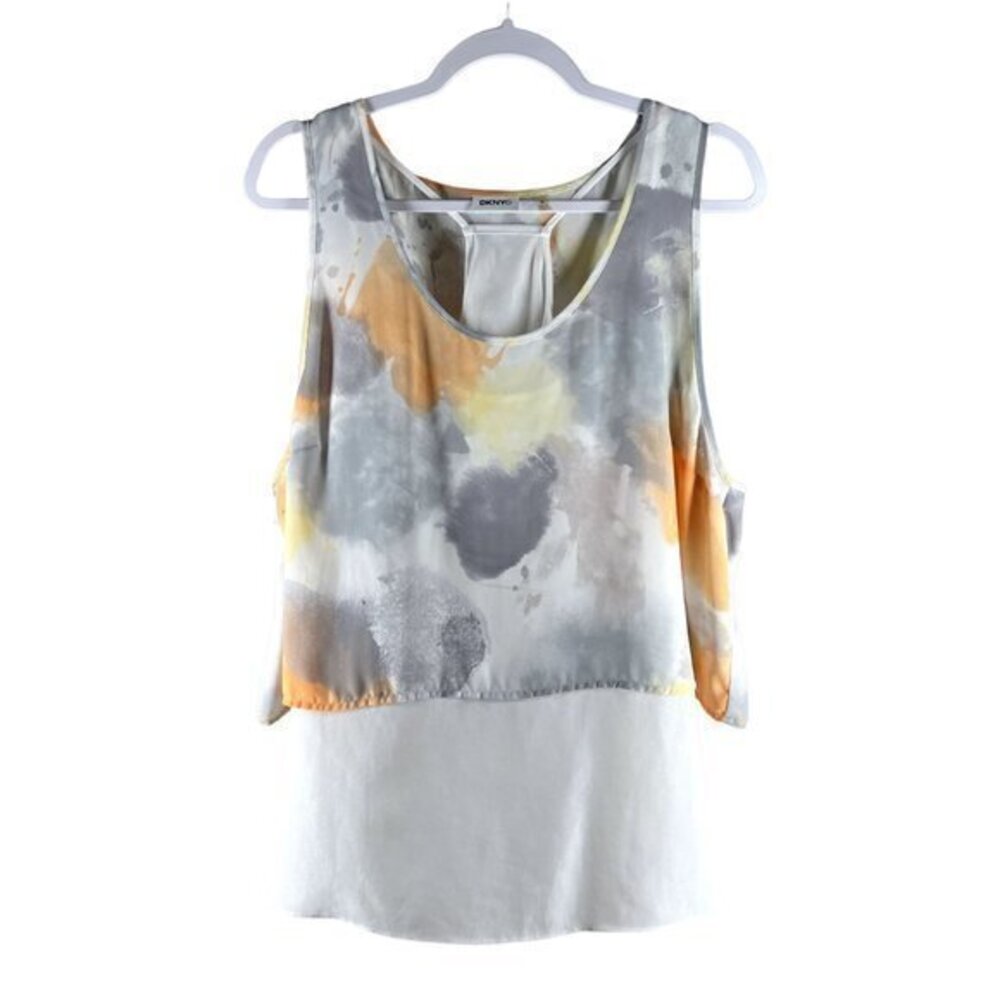 DKNYC Gray and Yellow Abstract Tank Top